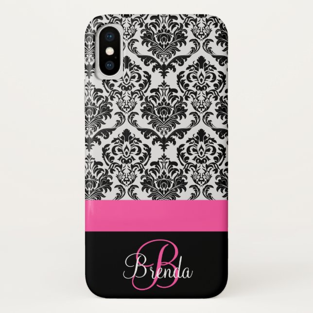 Capa Para iPhone, Case-Mate Personalizar Cor damasco Preta Rosa Quente (Verso)