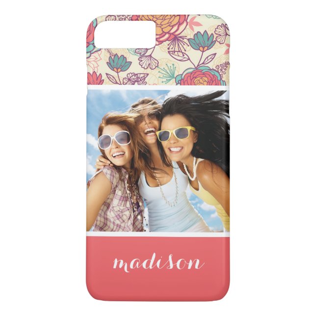 Capa Para iPhone, Case-Mate Personalizar Foto e Nome Peony e Folha padrão (Verso)