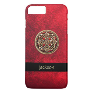 Capa iPhone 8 Plus/7 Plus Personalize a caixa celta de couro vermelha do