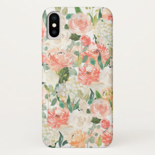 Capa Para iPhone X Pêssego e Feminina Rosa Floral