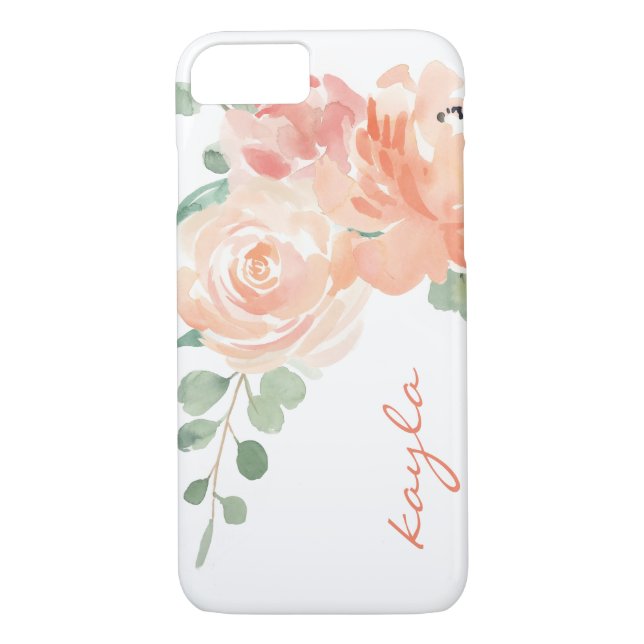 Capa Para iPhone, Case-Mate Pêssegos e Creme Aquarela Floral com Monograma (Verso)