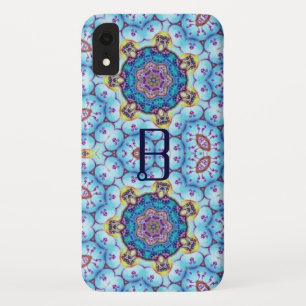 CAPA PARA iPhone XR PINK BLUE FRACTAL CIRCLES MONOGRAM