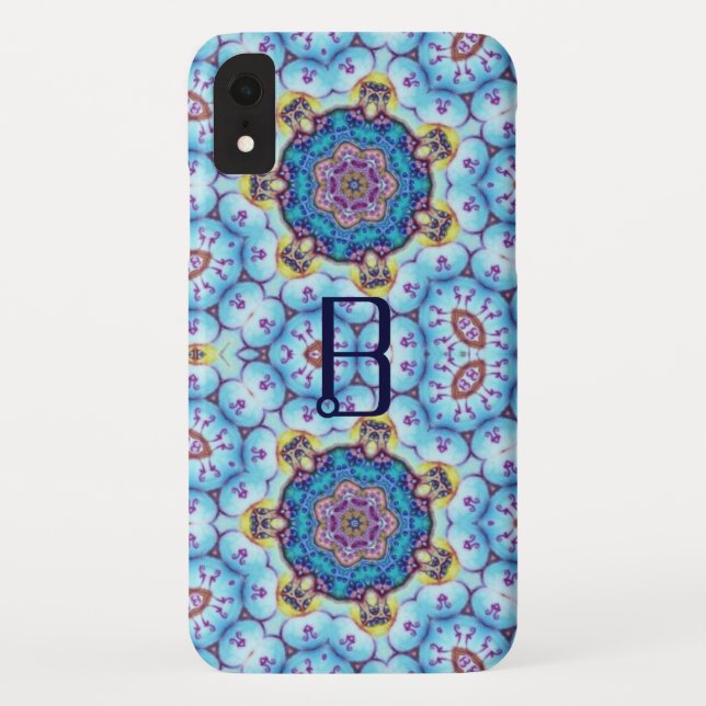 CAPA PARA iPhone, Case-Mate  PINK BLUE FRACTAL CIRCLES MONOGRAM (Verso)