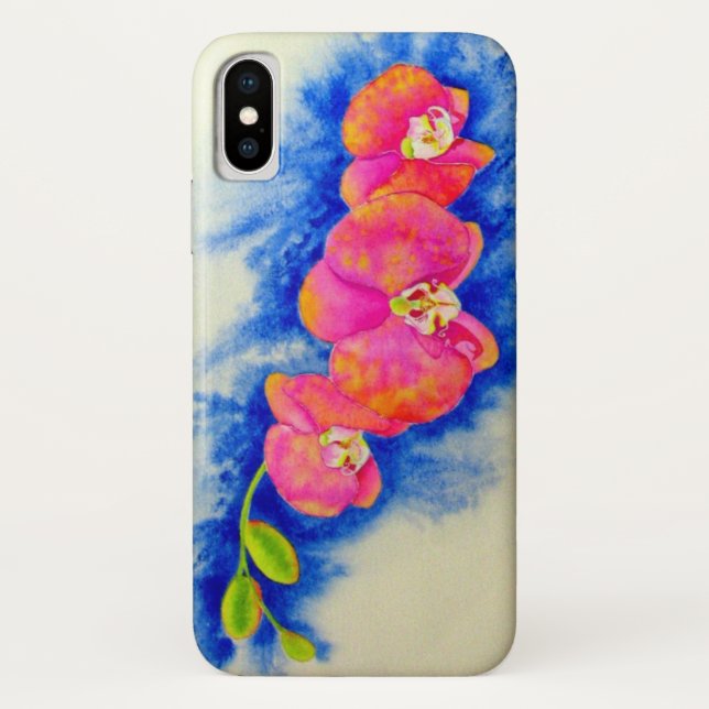 Capa Para iPhone, Case-Mate Pintor de orquídeas cor-de-rosa-laranja romântico (Verso)