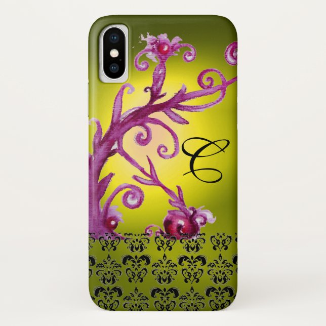 CAPA PARA iPhone, Case-Mate  PINTOS FLORAIS AMARELOS, BERRIES DAMASK MONOGRAM (Verso)