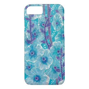 Capa iPhone 8/ 7 Pintura Floral de Flor Malva Azul Hollyhock