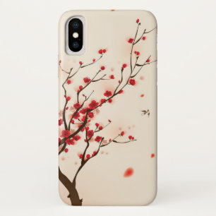 Capa Para iPhone X Pintura oriental do estilo, flor da ameixa no