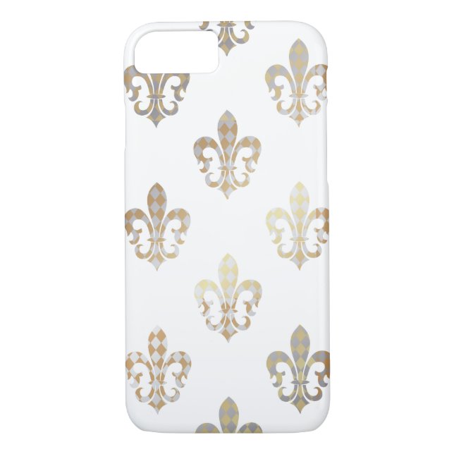 Capa Para iPhone, Case-Mate Pista de ouro prateado, flur de lis/fundo (Verso)