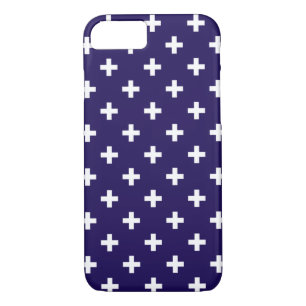 Capa iPhone 8/ 7 Polka branca cruza a azul-marinho