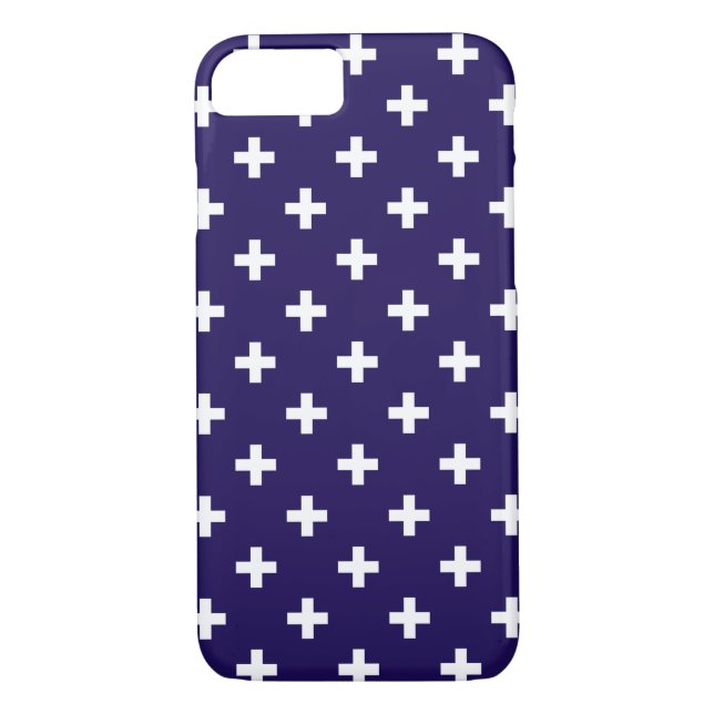 Capa Para iPhone, Case-Mate Polka branca cruza a azul-marinho (Verso)