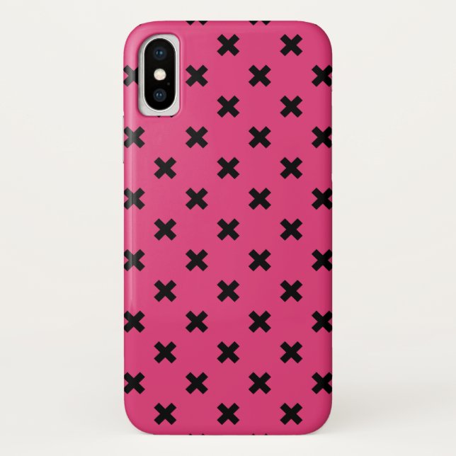 Capa Para iPhone, Case-Mate Pontos de cruz pretos na fúcsia (Verso)