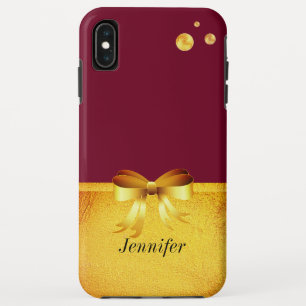 Capa Para iPhone Da Case-Mate Pontos gold elegantes em burgundy, fita dourada