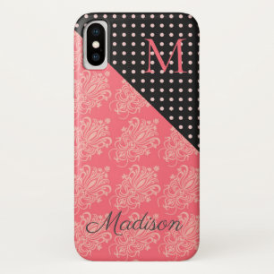Capa Para iPhone Da Case-Mate Pontos pretos cor-de-rosa Damask Trendy Girly Mono