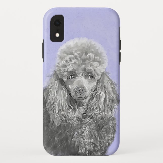 Capa Para iPhone, Case-Mate Poodle Miniature Toy Silver Cinza Blue Dog Art (Verso)