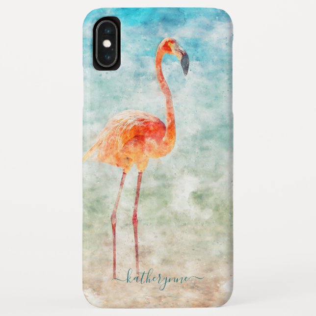 Capa Para iPhone, Case-Mate Praia Flamingo, Tropical Watercolor (Verso)