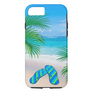Capa iPhone 8/ 7 Praia tropical com Palm Trees e Chinelos