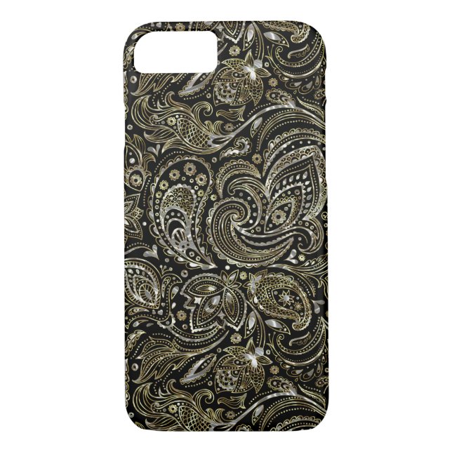 Capa Para iPhone, Case-Mate Prata Preta e Metálica Com Dourada Paisley Floral (Verso)