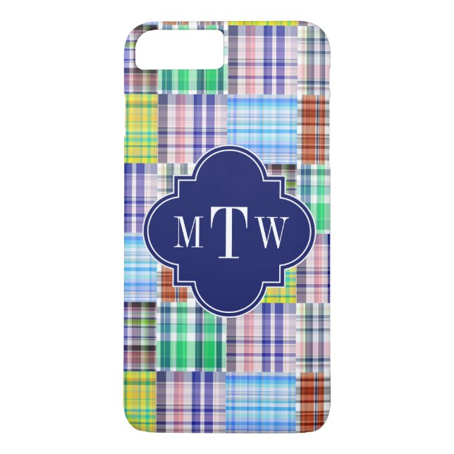 Capa Para iPhone, Case-Mate Pré-Pilhas Madras Marinho Quatrefoil Monograma (Verso)