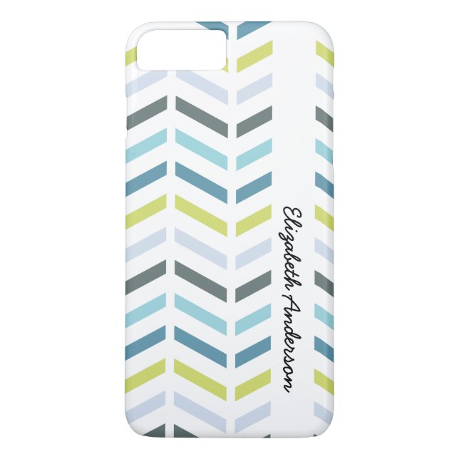 Capa Para iPhone, Case-Mate Preppy Zigzag Aqua e Green Chevrons com nome (Verso)
