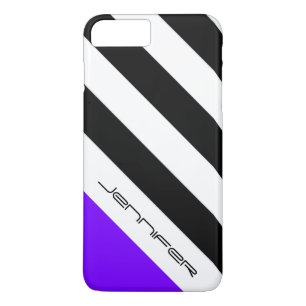 Capa Para iPhone Da Case-Mate Preto, Branco, Faixa Roxa Personalizada com Nome