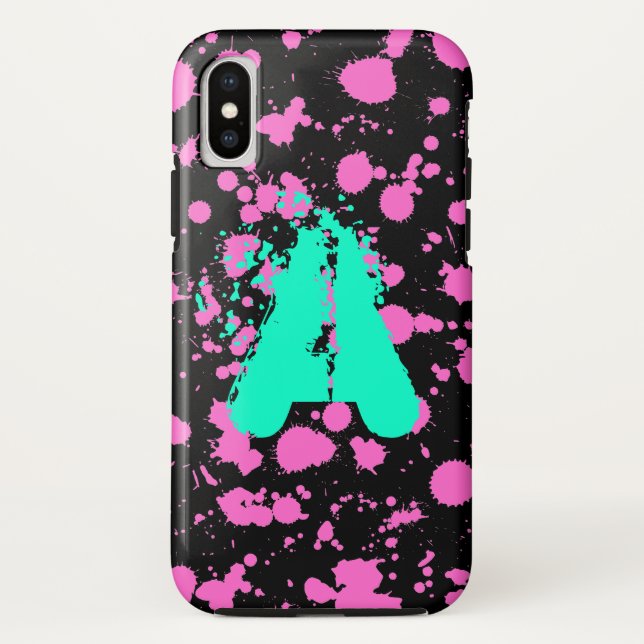 Capa Para iPhone, Case-Mate Preto e arte Monogrammed da pintura do Splatter de (Verso)