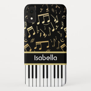 Capa Para iPhone XR Preto e ouro das notas musicais e das chaves do