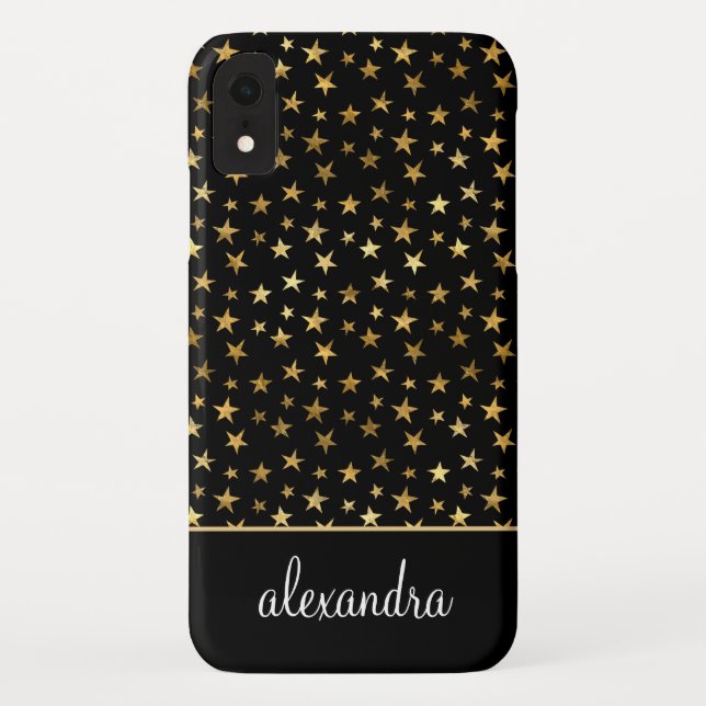 Capa Para iPhone, Case-Mate Preto - Estrelas Douradas Monograma Celestial (Verso)