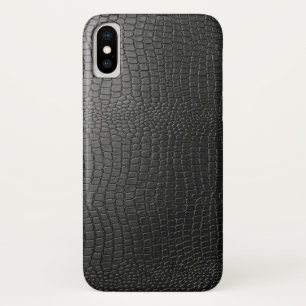 Capa Para iPhone X Preto Faux Snakeskin Leather Patterno