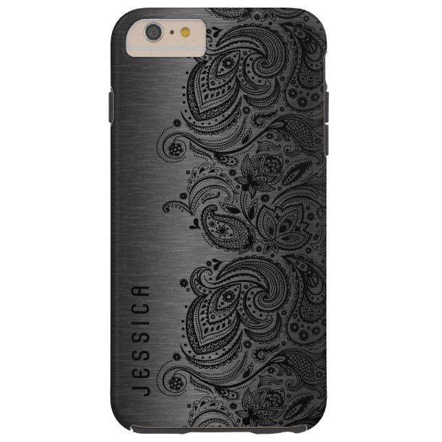 Capa Para iPhone, Case-Mate Preto Metálico com rendas de salsa pretas (Verso)
