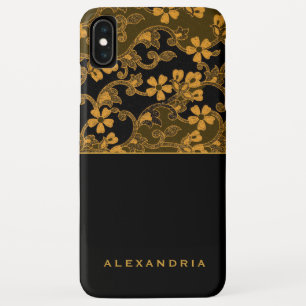 Capa Para iPhone Da Case-Mate Preto Moderno e Dourado Floral  Nome Personalizado