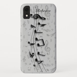 Capa Para iPhone Da Case-Mate Preto personalizado e notas musicais cinzentas