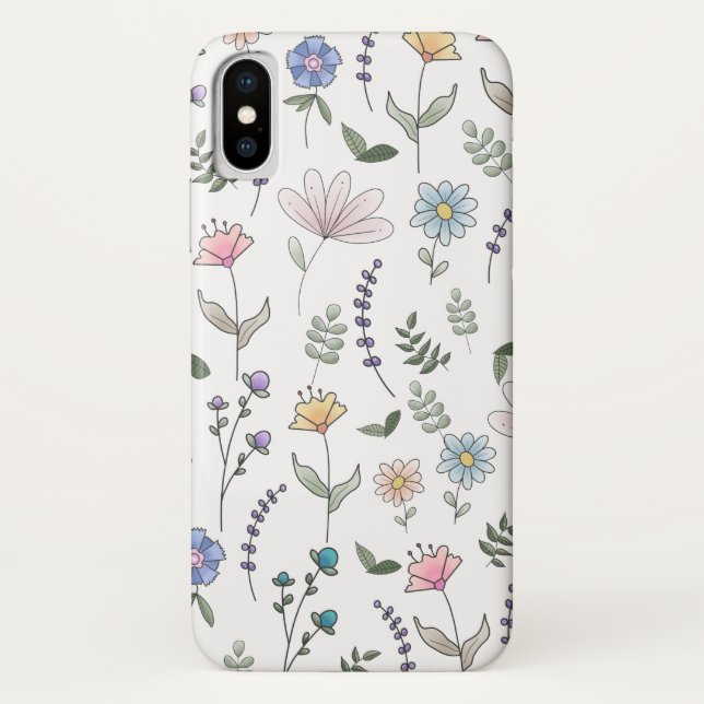 Capa Para iPhone, Case-Mate Primavera Watercolor Doodle Flowers (Verso)
