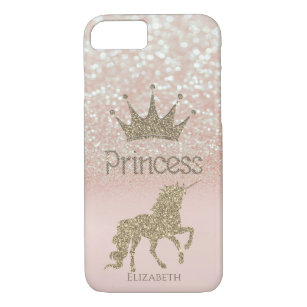 Capa iPhone 8/ 7 Princesa Coroa Elegante, Glitter Bokeh, Unicórnio 