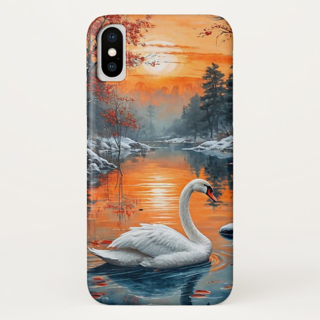 Capa Para iPhone, Case-Mate Projeto paisagístico de cisnes em lago de outono (Verso)
