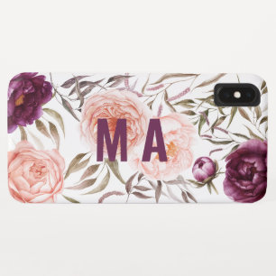 Capa Para iPhone Da Case-Mate Púrpura + cor de pêssego, monograma de queda flo