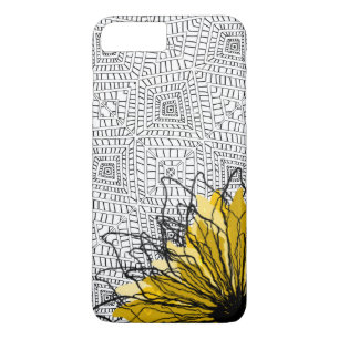 Capa iPhone 8 Plus/7 Plus Quadrados tribais e flor amarela
