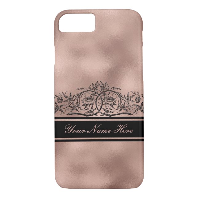 Capa Para iPhone, Case-Mate Quadro Floral Preto no Gradiente Dourado Rosa (Verso)