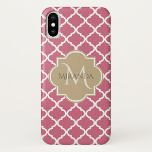Capa Para iPhone Da Case-Mate Quatrefoil Rosa com Monograma e Nome Girly