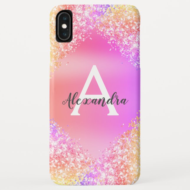 Capa Para iPhone, Case-Mate Rainbow Pastel Bling Luxury Monograma (Verso)