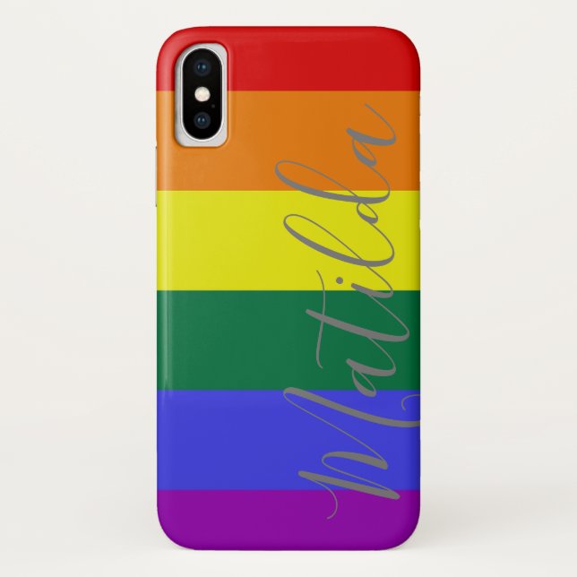 Capa Para iPhone, Case-Mate Rainbow Stripes LGBT Nome Personalizado (Verso)