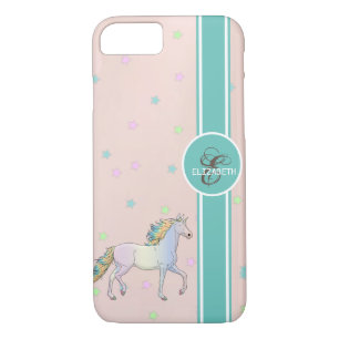 Capa iPhone 8/ 7 Rainbow Unicorn, Estrelas Coloridas Monograma