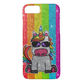 Capa iPhone 8/ 7 Rainbow Unicorn Glitter Sparkles Dourados