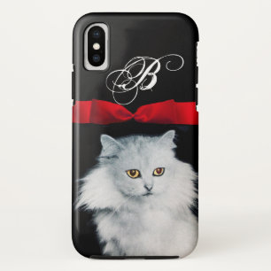 CAPA PARA iPhone XS RAINHA DOS GATOS BRANCOS COM MONOGRAMA VERMELHO DA