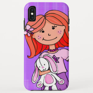 Capa Para iPhone XS Max Rapariga com um coelho de brinquedo macio e cabelo