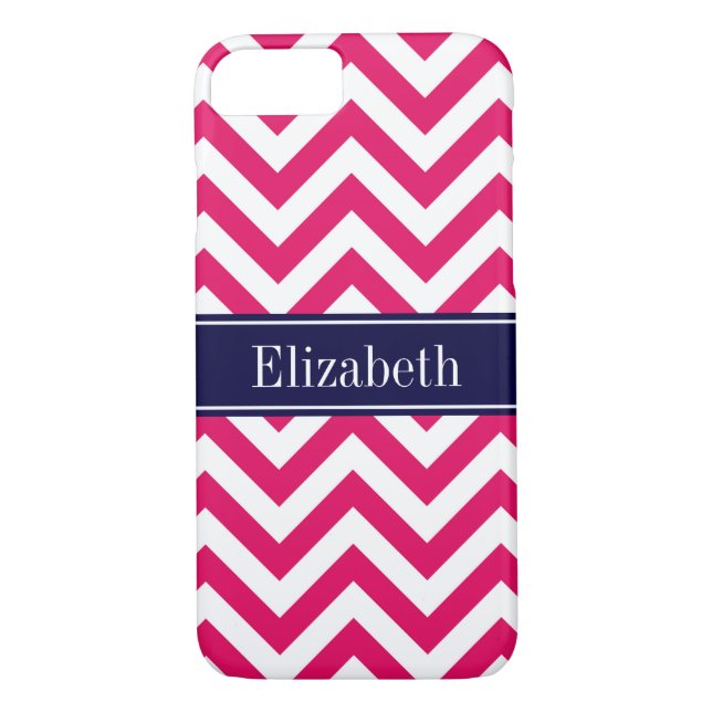 Capa Para iPhone, Case-Mate Raspberry Lg Chevron Marinho Blue Name Monograma (Verso)