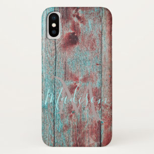 Capa Para iPhone Da Case-Mate Red Blue Rustic Wood Nome inicial
