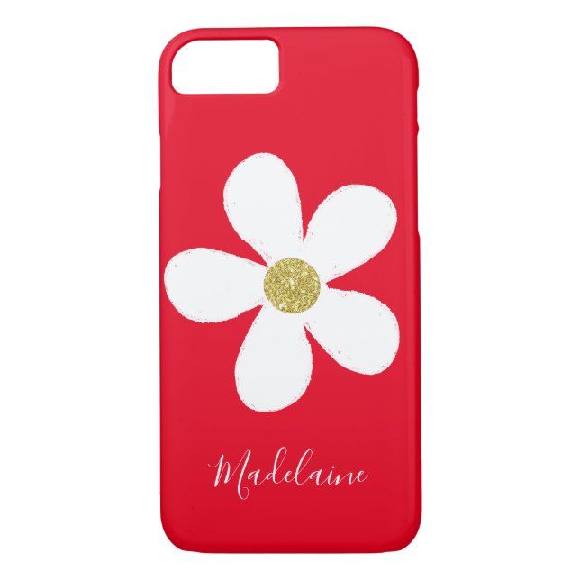 Capa Para iPhone, Case-Mate Red White Simple Daisy Dourado Pessoal (Verso)