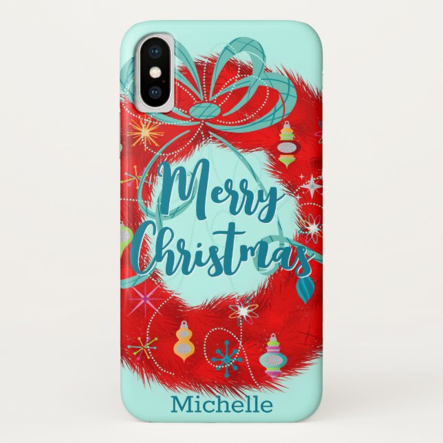 Capa Para iPhone, Case-Mate Red Wreath Retro Natal (Verso)