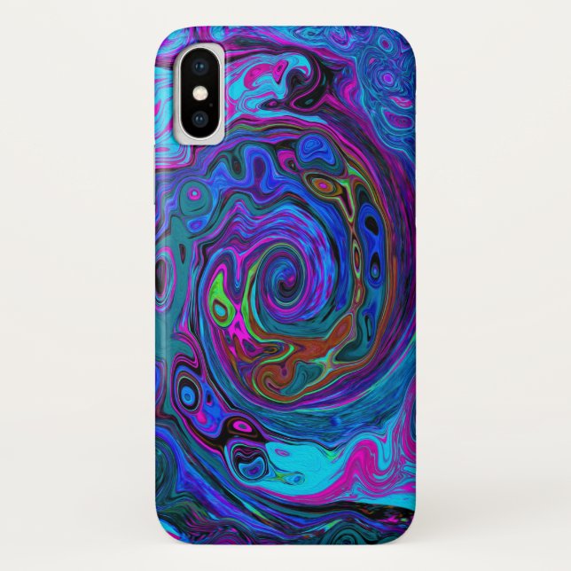 Capa Para iPhone, Case-Mate Redemoinho Abstrato Retro Groovy Azul e Roxo (Verso)