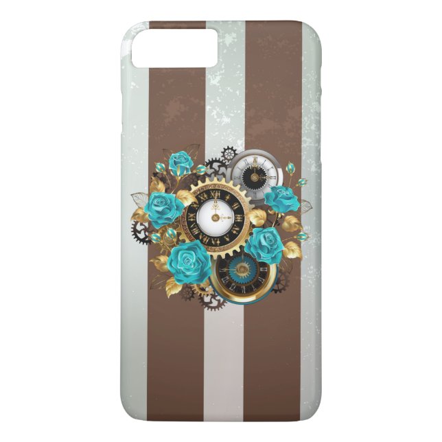 Capa Para iPhone, Case-Mate Relógio e Rosas de Turquesa em Striping (Verso)